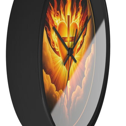 Flaming Heart & Cross Wall Clock – Passionate Faith Decor
