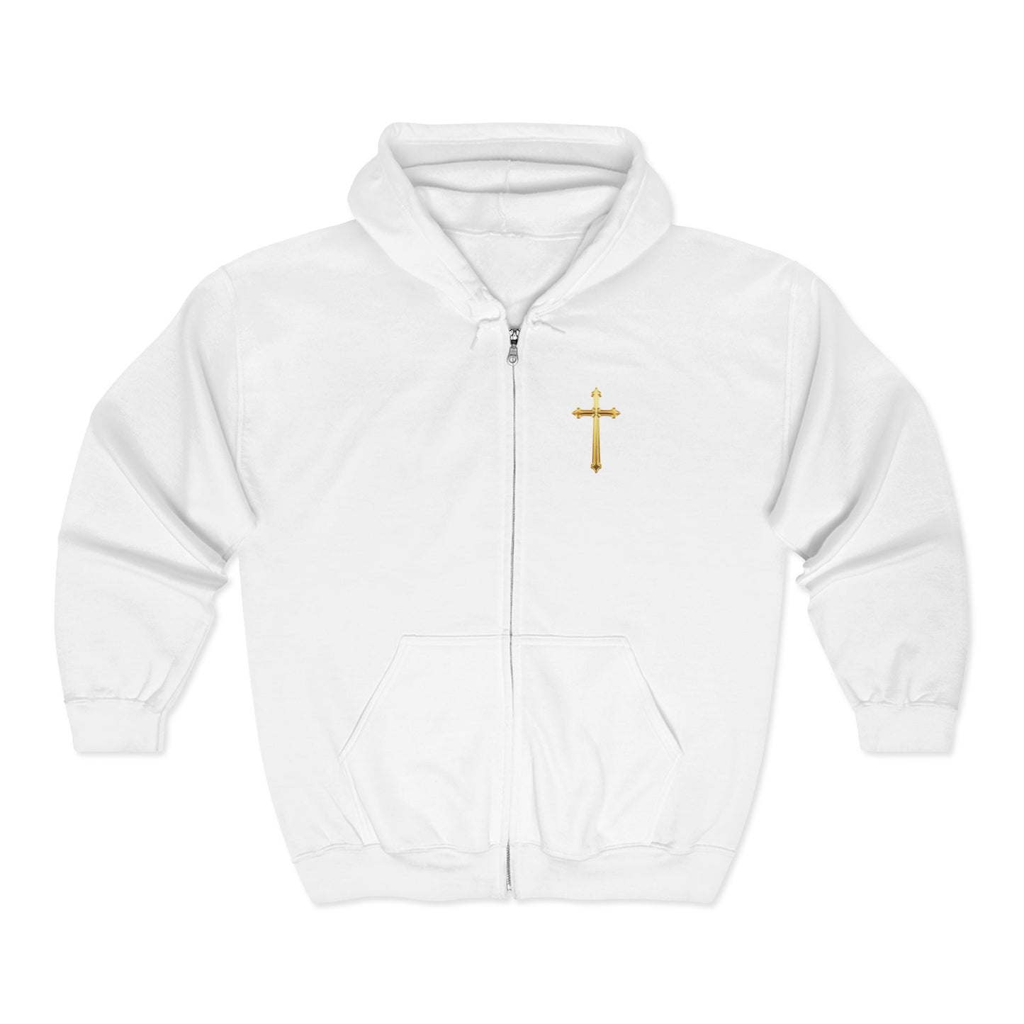 Golden Grace Women's Zip-Up Hoodie with Gold Cross Design