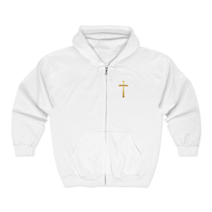 Golden Grace Women's Zip-Up Hoodie with Gold Cross Design