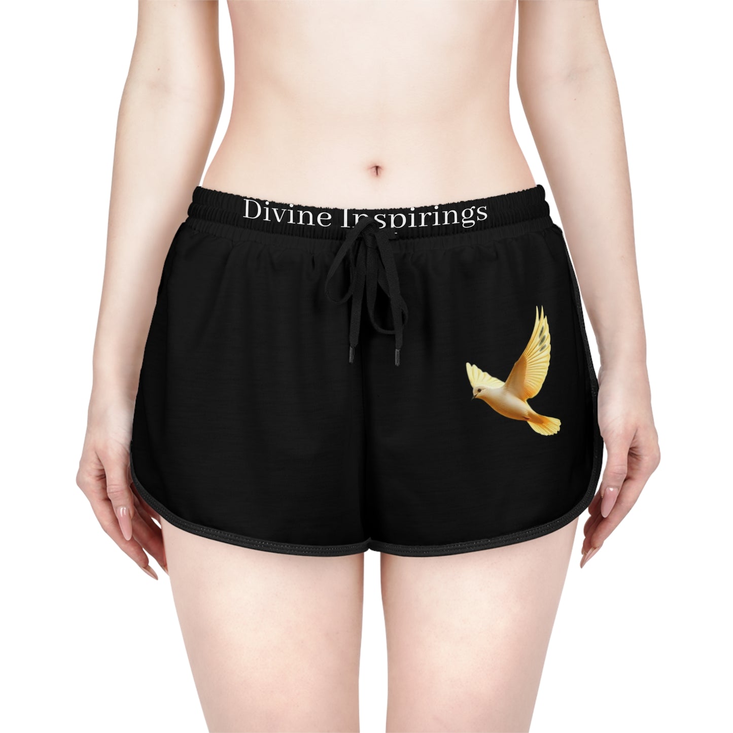 Peaceful Spirit Women's Shorts in Black with Dove in Flight Design