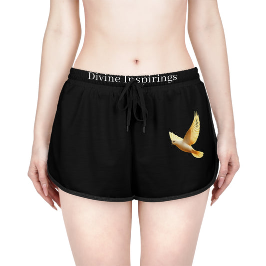 Peaceful Spirit Women's Shorts in Black with Dove in Flight Design