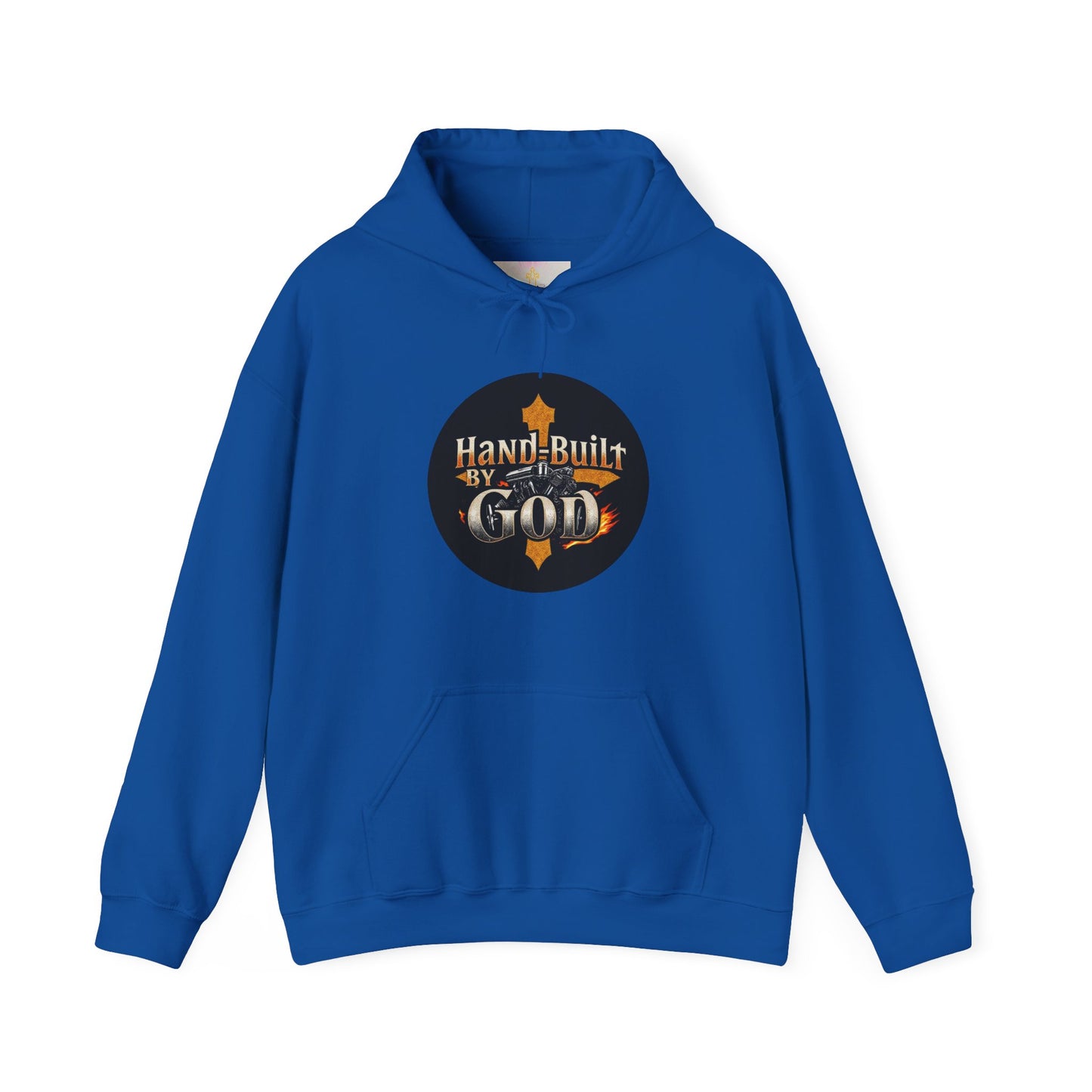 Hand Built by God Men’s Christian Hoodie – Cross & Engine Design