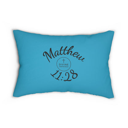 Matthew 11:28 Lumbar Pillow – Rest for the Weary (Literally in turquoise!)