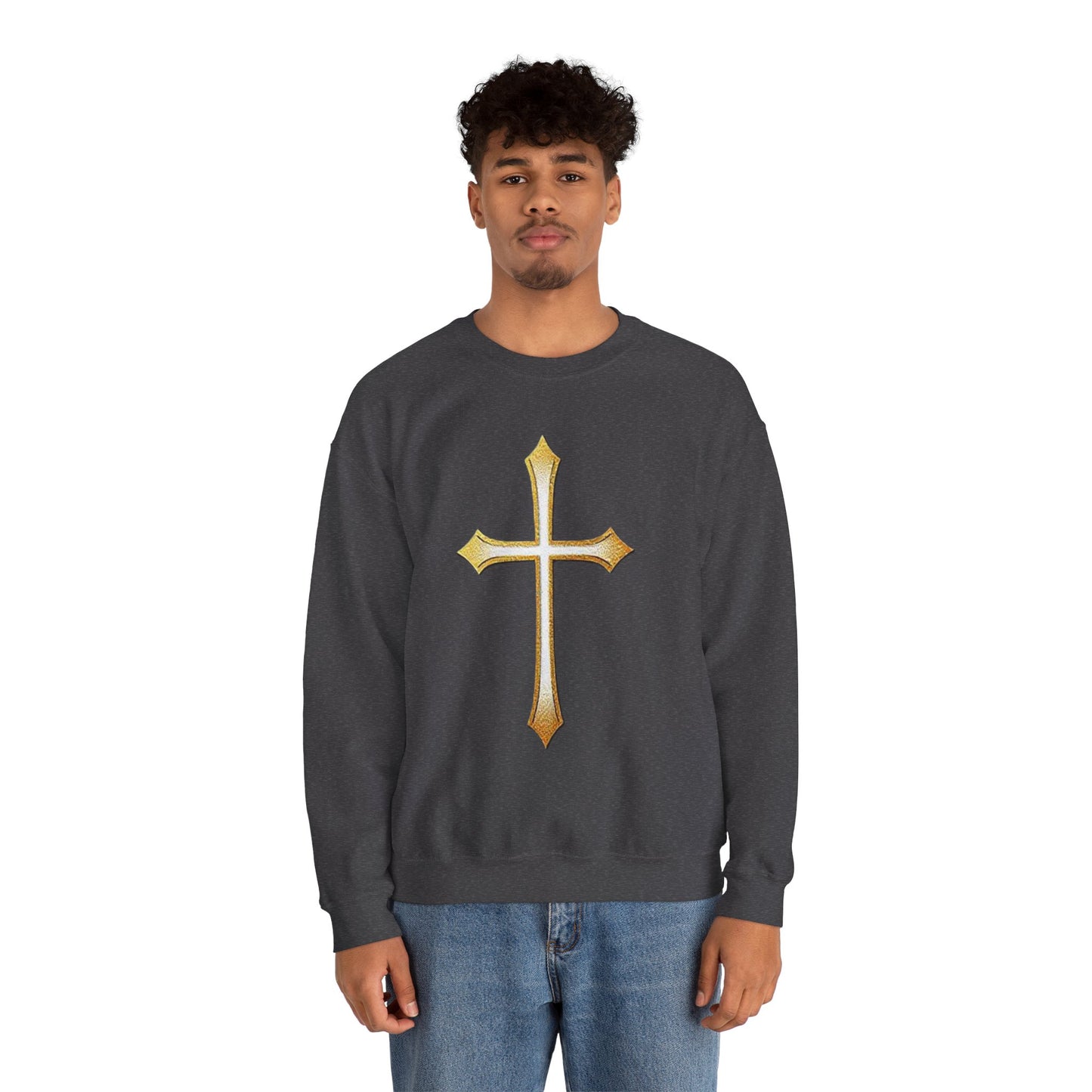 Men’s Gold Cross Sweatshirt – Bold Christian Faith Apparel