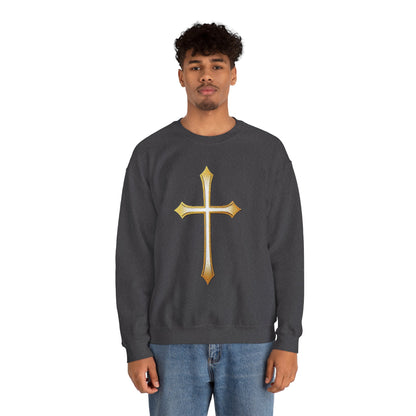 Men’s Gold Cross Sweatshirt – Bold Christian Faith Apparel