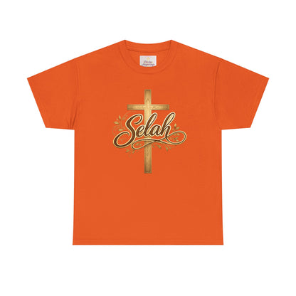 Selah Cross Tee — Women's Christian T‑Shirt with Gold Script