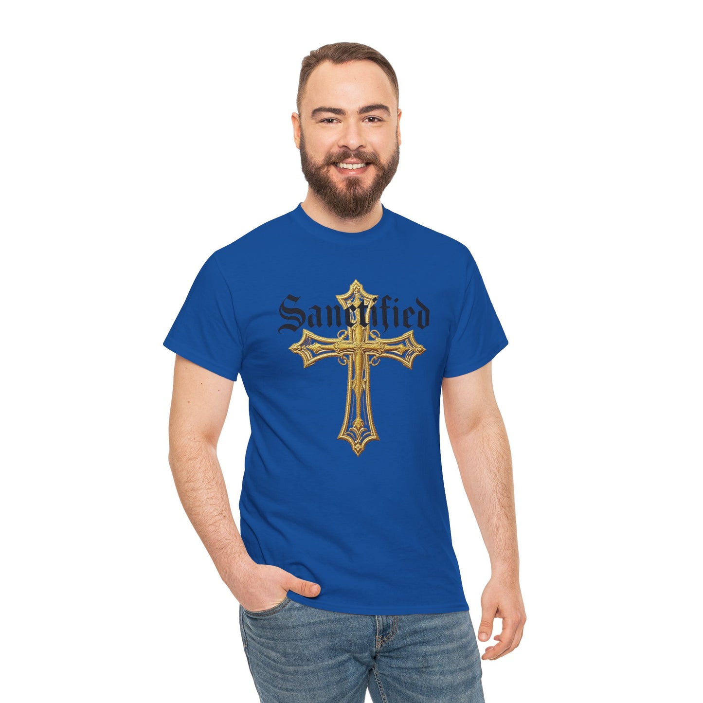 Sanctified Men's Gothic Cross T-Shirt – Faith in Bold Elegance