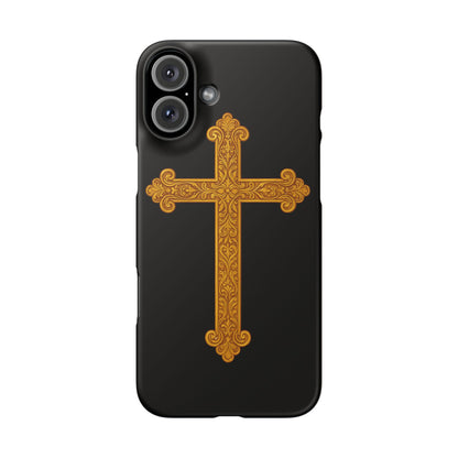 Black iPhone Snap Case – Gold Cross Design