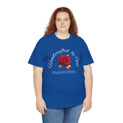 Handcrafted by God (Rose) - Woman's Christian T-Shirt (White Lettering)