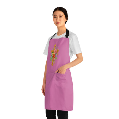 Floral Cross Christian Kitchen Apron in Pink – Faith & Beauty in Every Meal