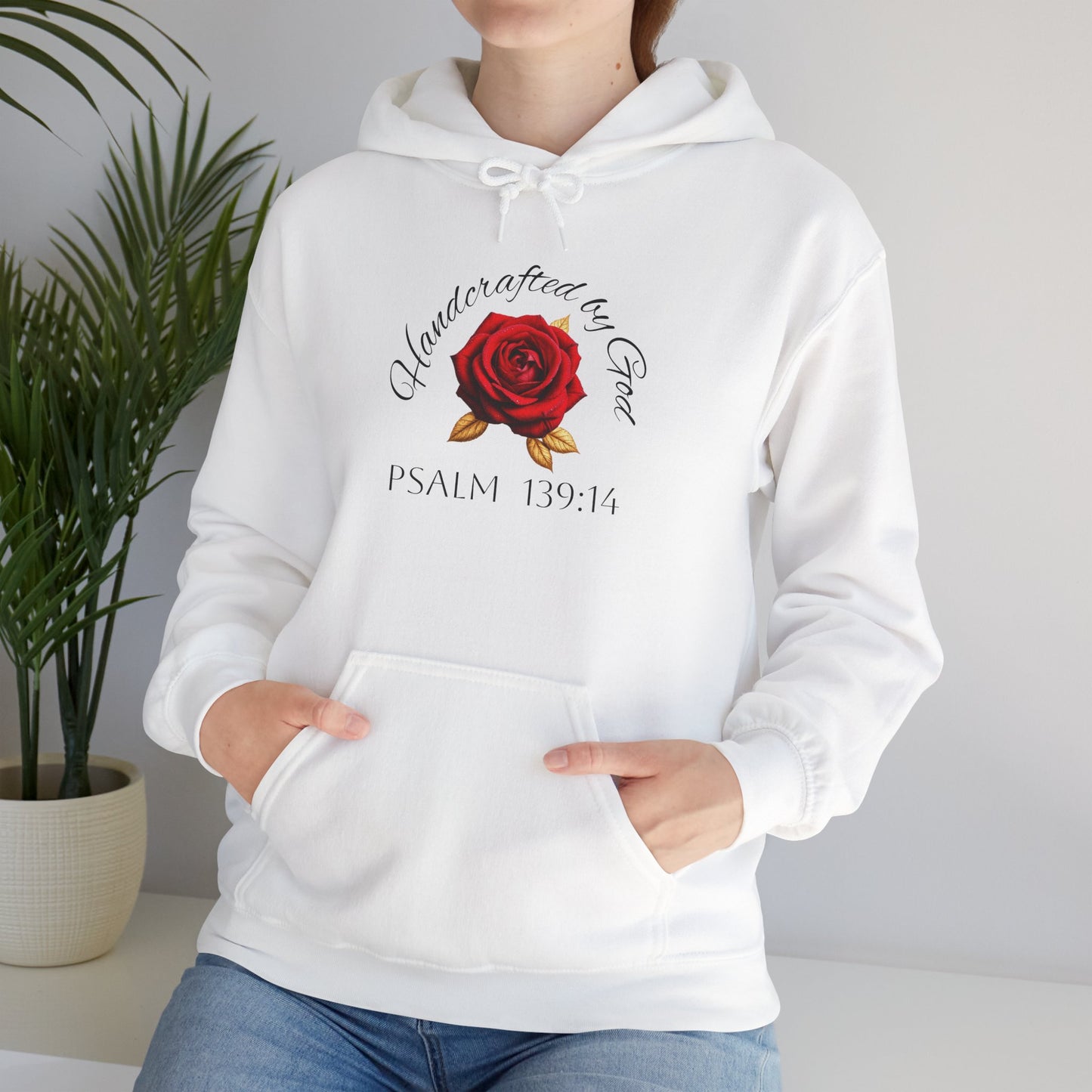 Handcrafted by God Rose Hoodie – Dark Lettering, Psalm 139:14