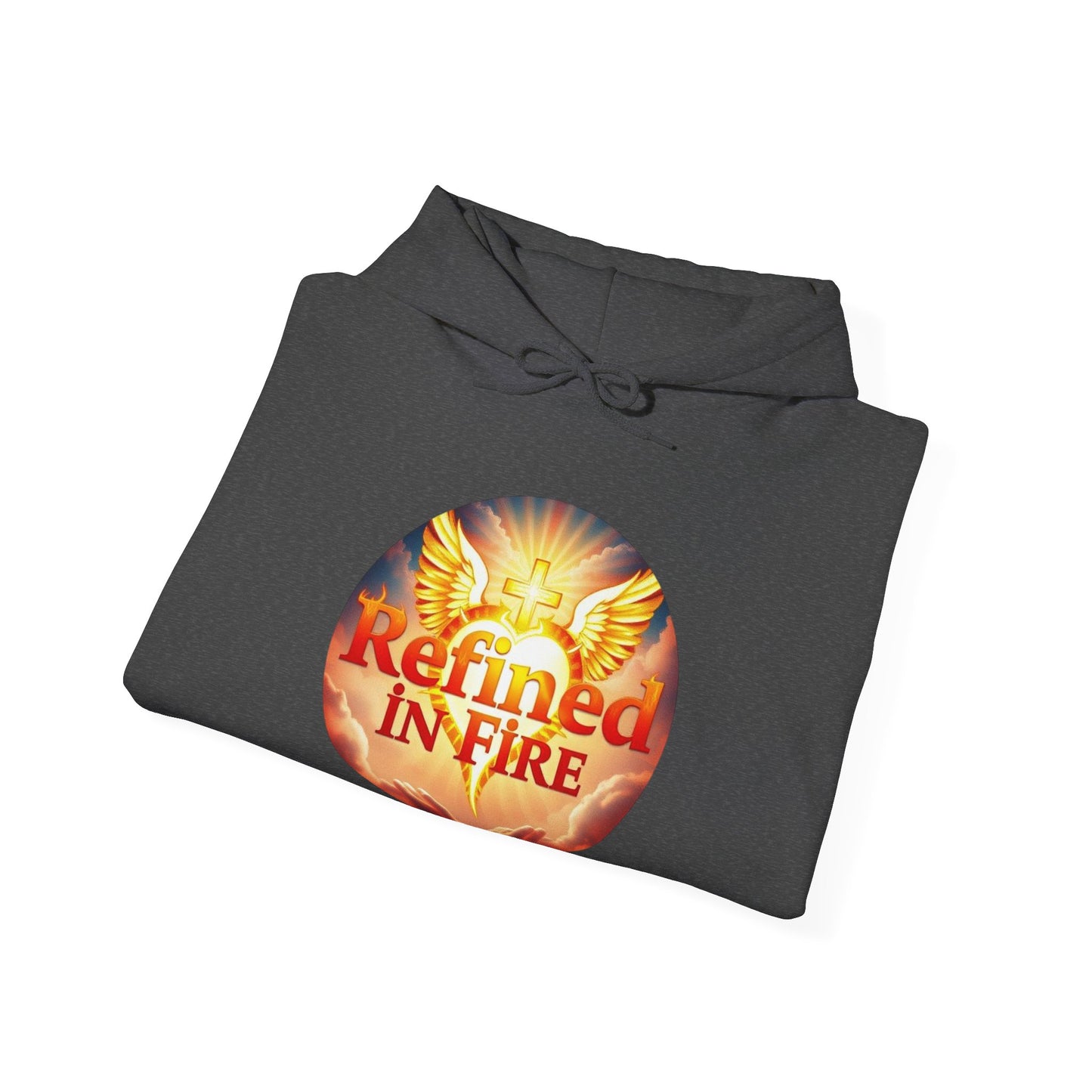 “Refined in Fire” Christian Hoodie – Bold Flame Design Faith Pullover