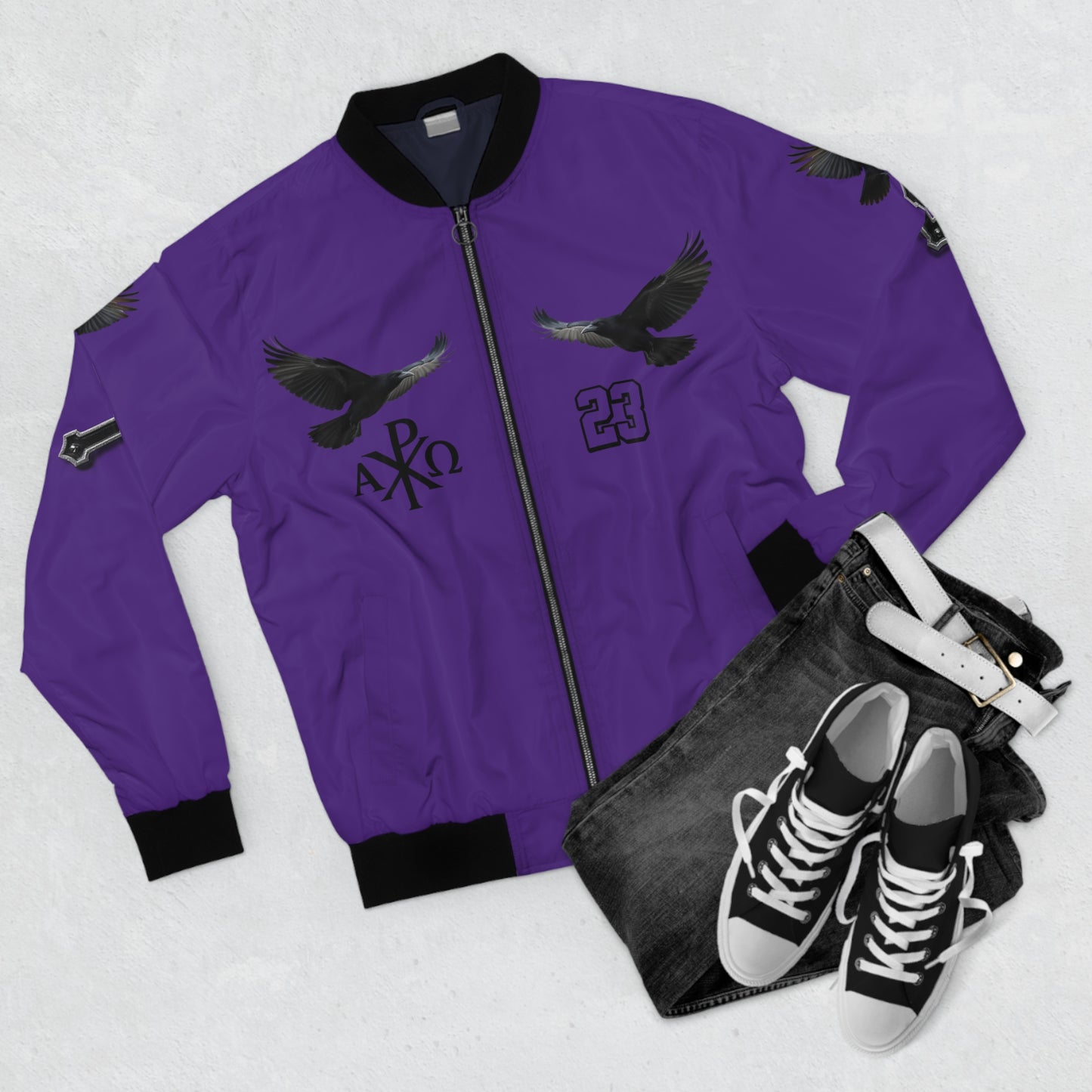 Faithful Guardians – Cross & Crows Men’s Bomber Jacket in Purple