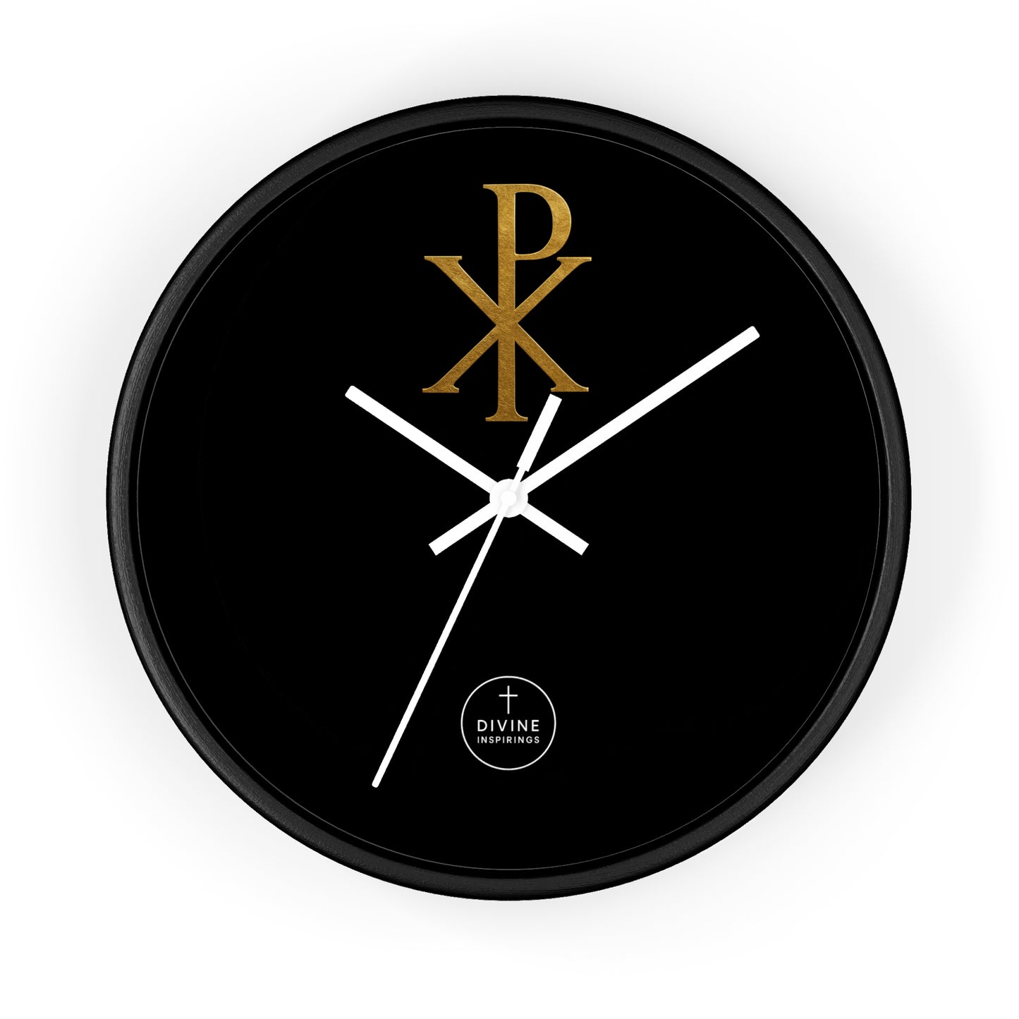 Gold Chi Rho Wall Clock Black Base – Elegant Christian Symbol Decor