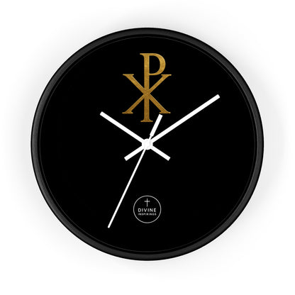 Gold Chi Rho Wall Clock Black Base – Elegant Christian Symbol Decor
