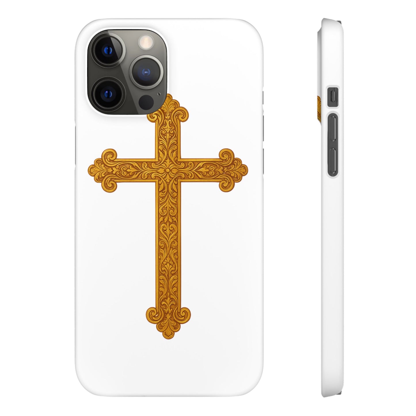 White iPhone Snap Case – Gold Cross Design