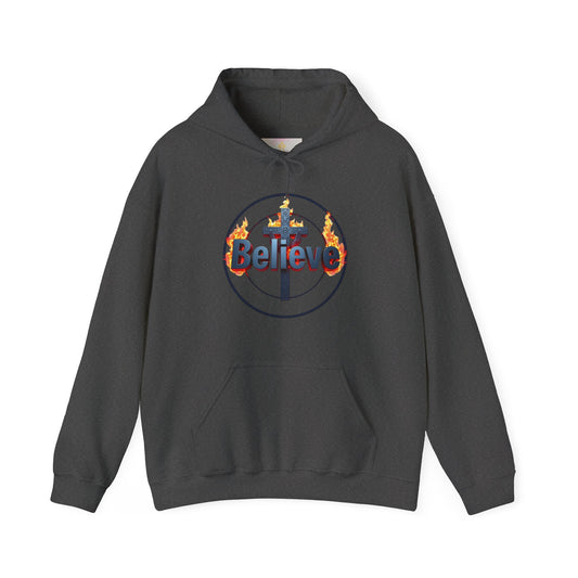 Men’s “Believe” Christian Hoodie – Faith & Hope Pullover with Cross
