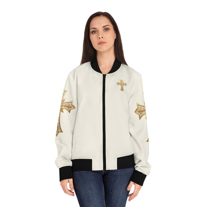 Christ is King (Lion of Judah) - Women's Christian Bomber Jacket (Cream)