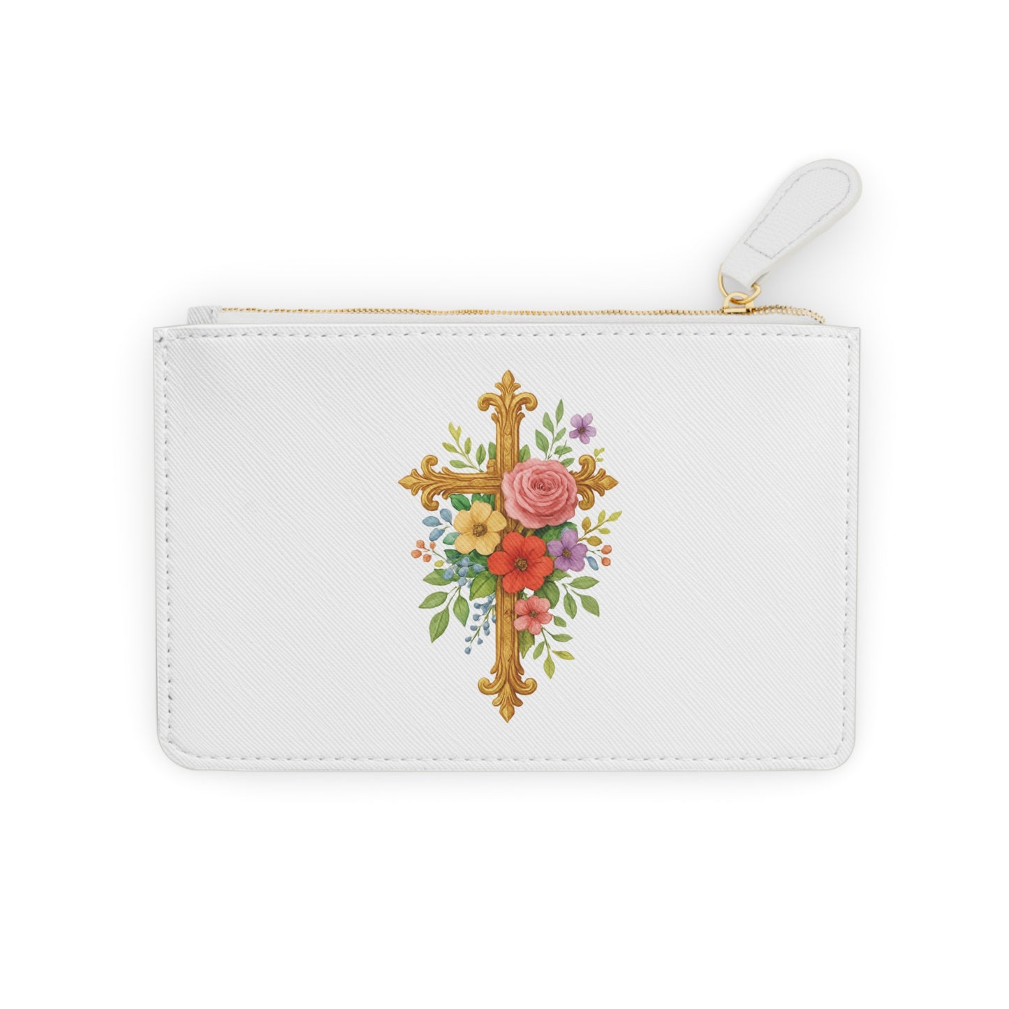 Blooming Faith Black Mini Clutch in White – Floral Cross Accent