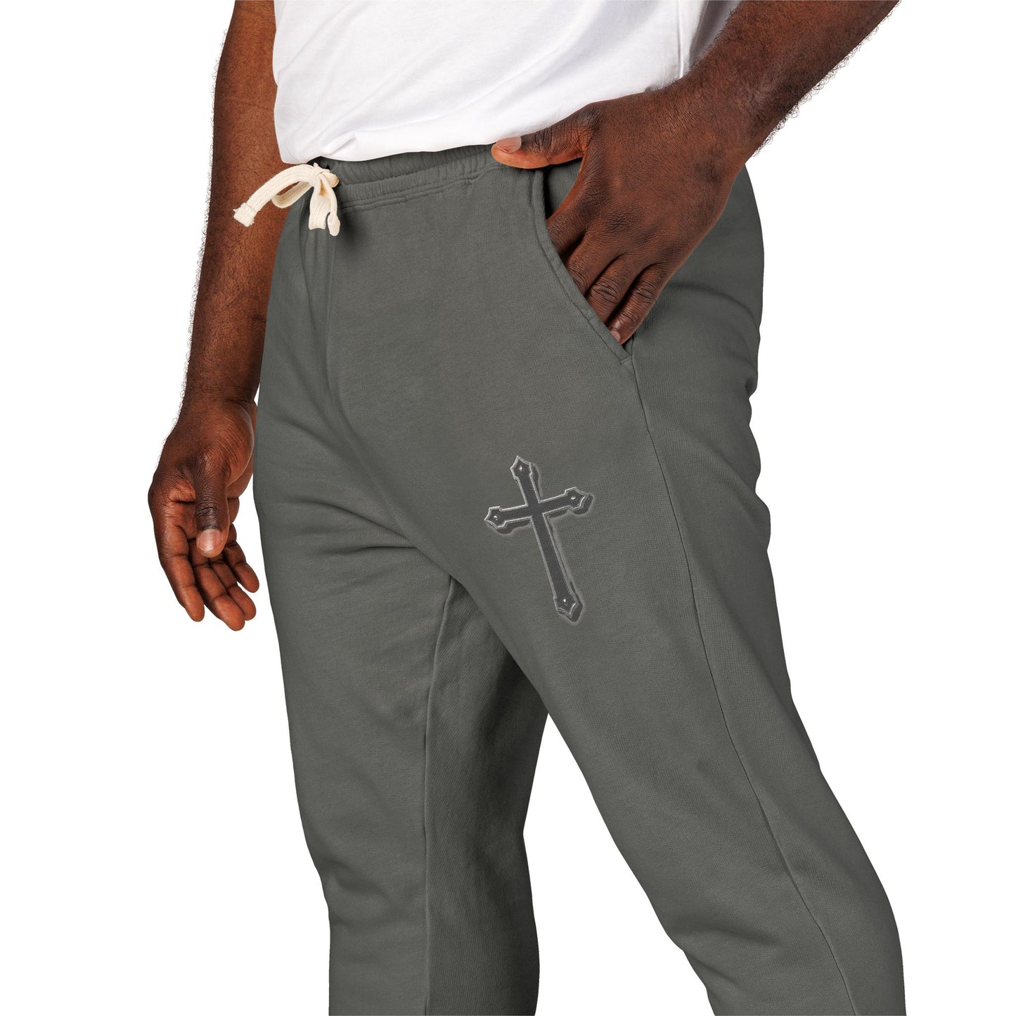Men’s Black Cross Fleece Jogger Pants – Faith-Inspired Comfort & Everyday Style
