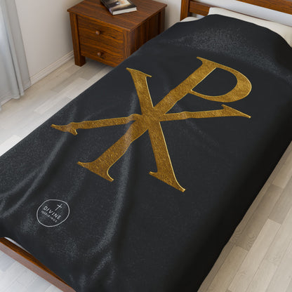 Eternal Glory Plush Blanket – Gold Chi Rho on Black