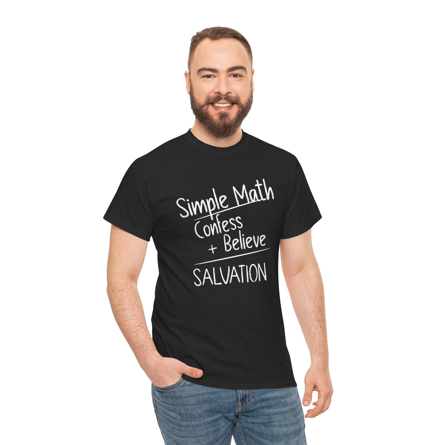 Simple Math of Salvation Men’s T-Shirt – Bold Faith (White Chalk)