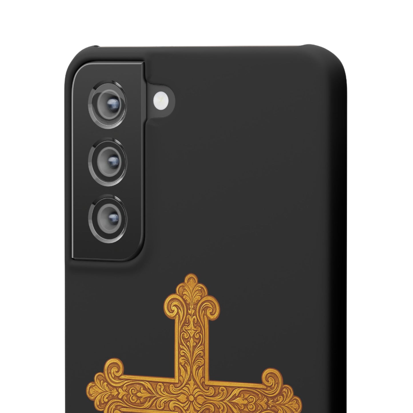 Black Samsung Snap Case – Gold Cross Design