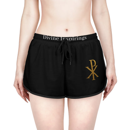 Radiant Faith Women's Shorts in Black with Chi Rho Design