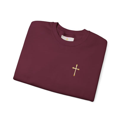 Men’s Elegance w/ Gold Cross Sweatshirt – Subtle Christian Faith Apparel
