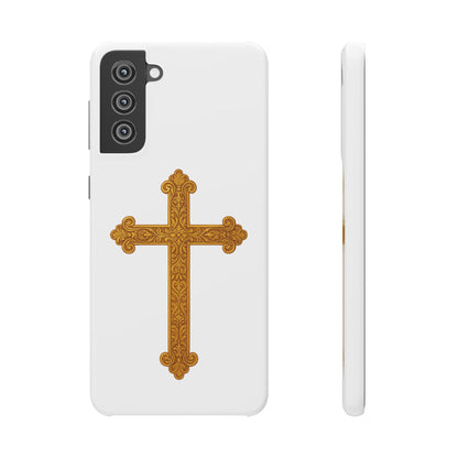 White Samsung Snap Case – Gold Cross Design
