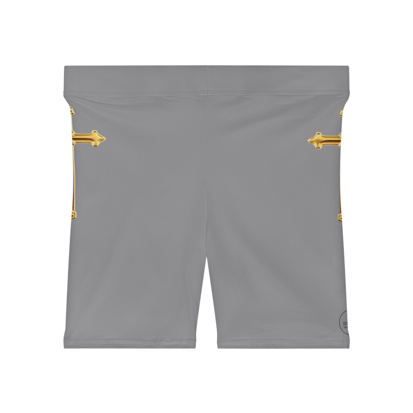 Gold Cross Women’s Biking Shorts in Grey – Symbol of Eternal Victory