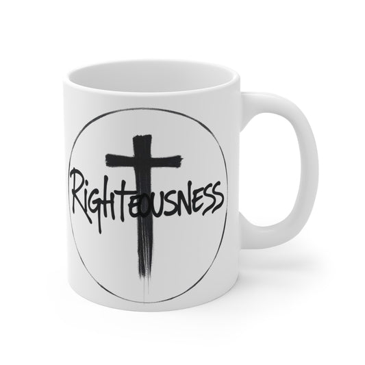 'Righteousness' Christian Cross Mug – 11oz & 15oz Faith & Identity Ceramic Cup