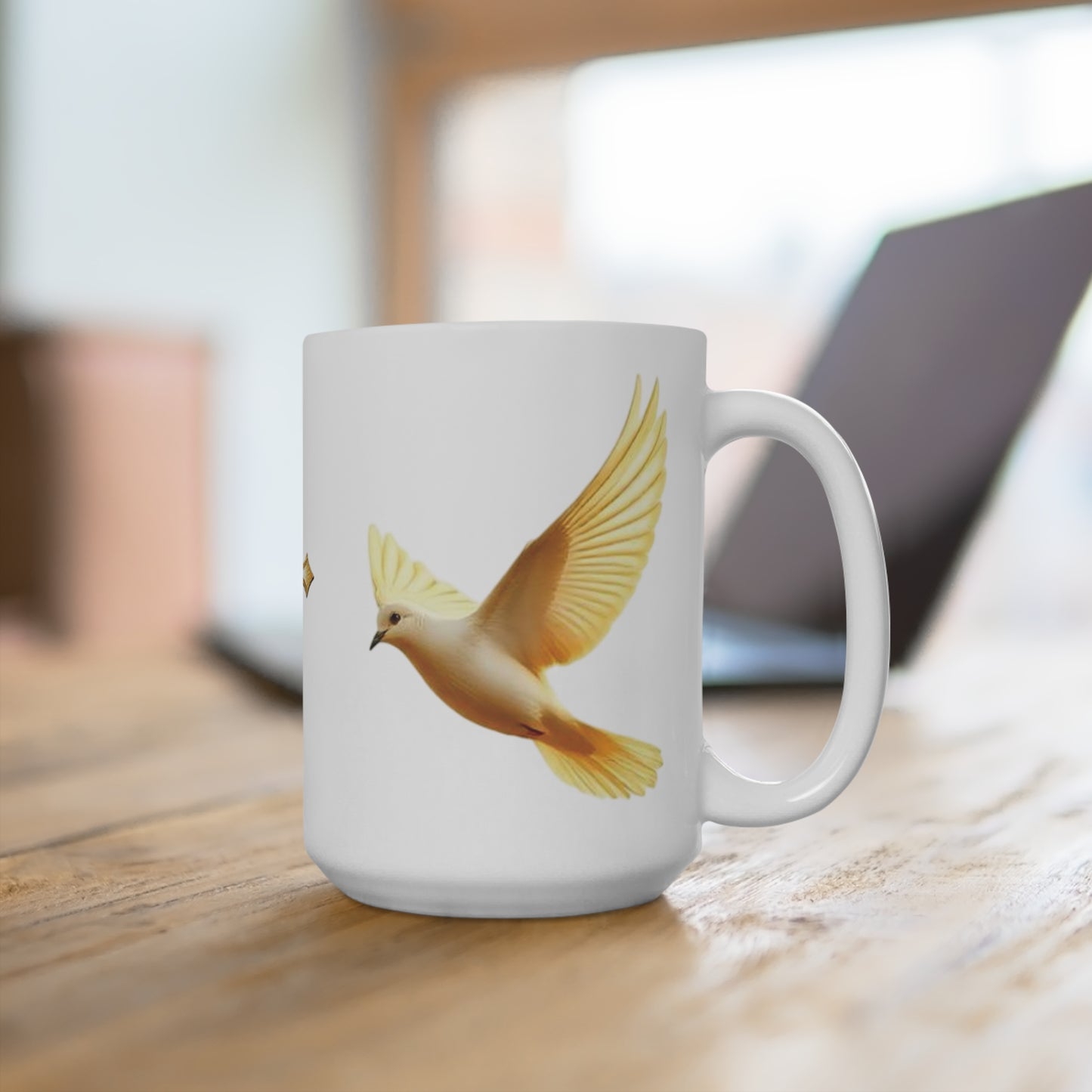Gold Cross & Dove Mug – Peace and Faith in Every Sip
