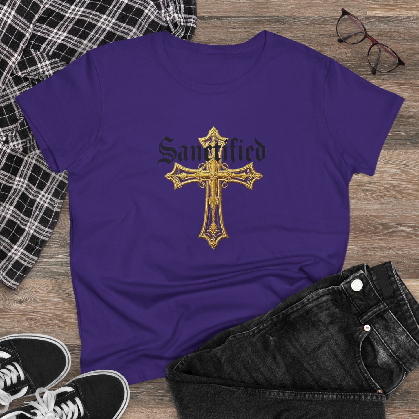 Sanctified Women's Gothic Cross T-Shirt – Faith in Bold Style
