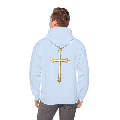Men’s Gold Cross Hoodie – Bold Christian Faith Hoodie with Front & Back Design