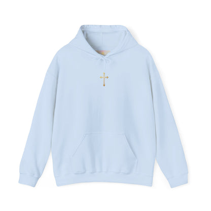 Women’s Gold Cross Hoodie – Christian Faith Hoodie with Front & Back Design