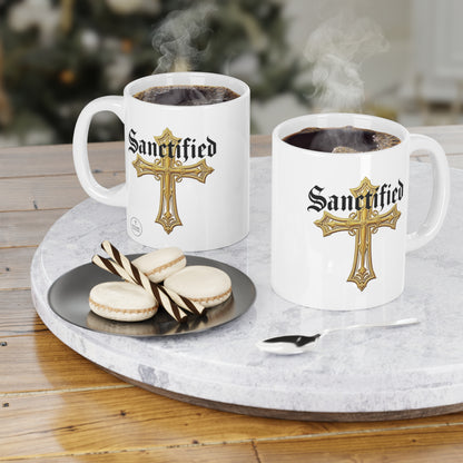 'Sanctified' Christian Cross Mug – 11oz & 15oz Ceramic Faith Cup
