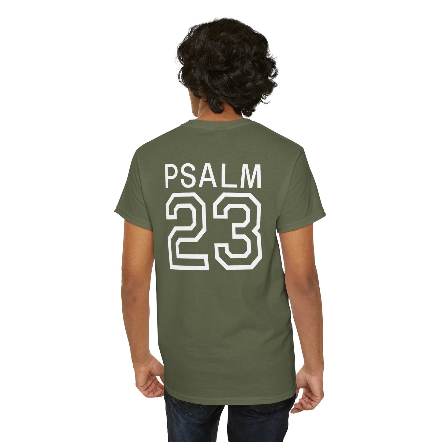 Psalm 23 Men’s T-Shirt – Inspired Sports-Style Shirt (White Numbering)
