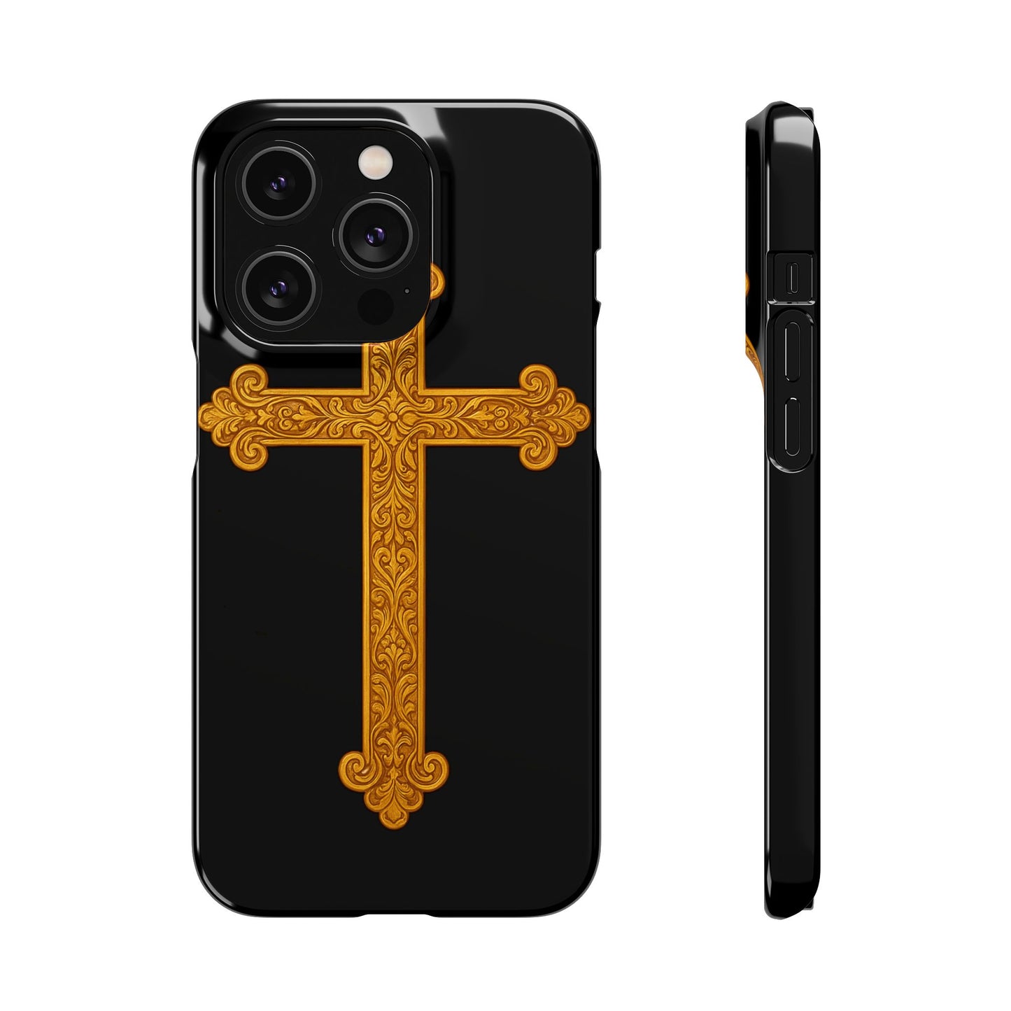 Black iPhone Snap Case – Gold Cross Design