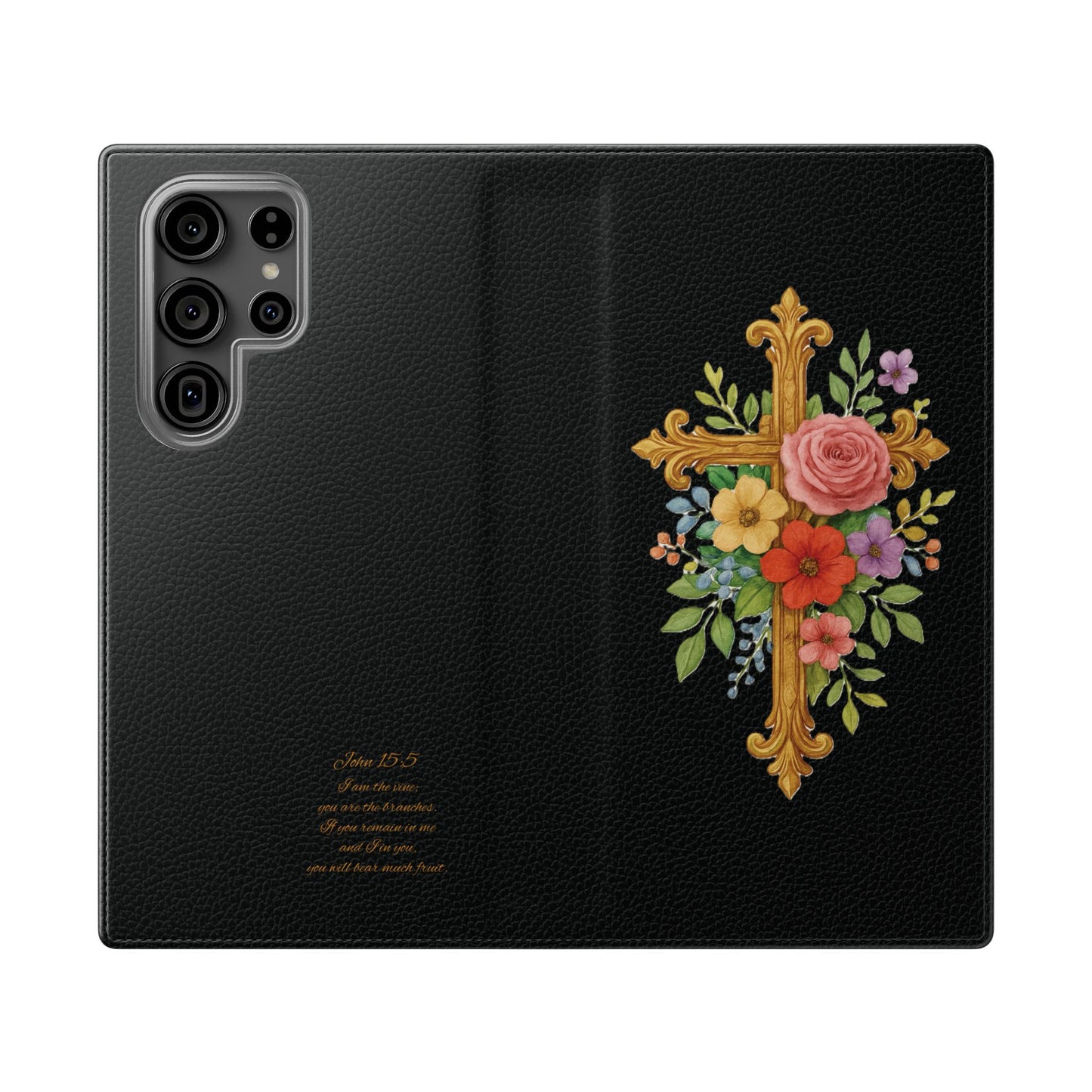 Floral Cross Wallet (black) Case for Samsung– Faith in Bloom