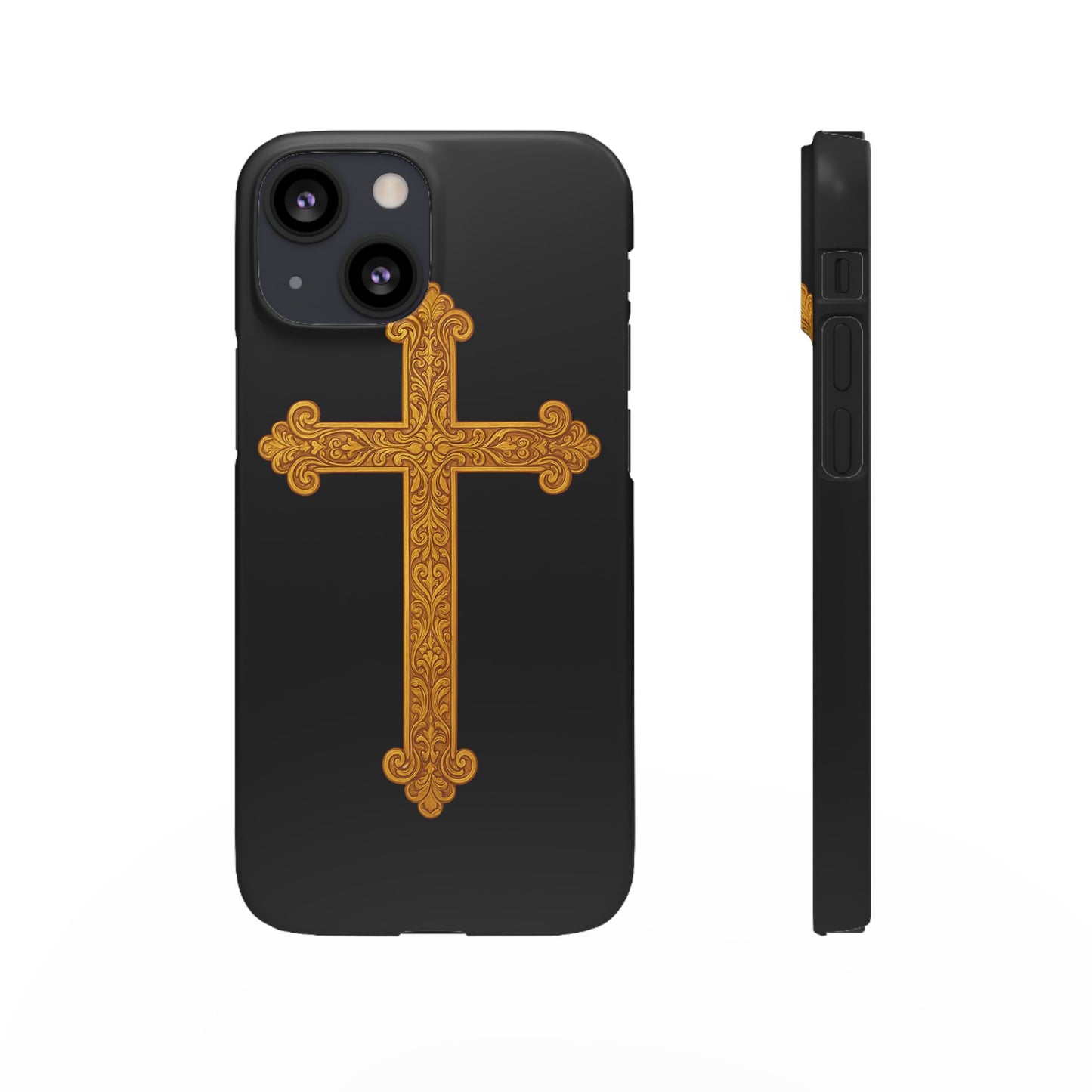 Black iPhone Snap Case – Gold Cross Design