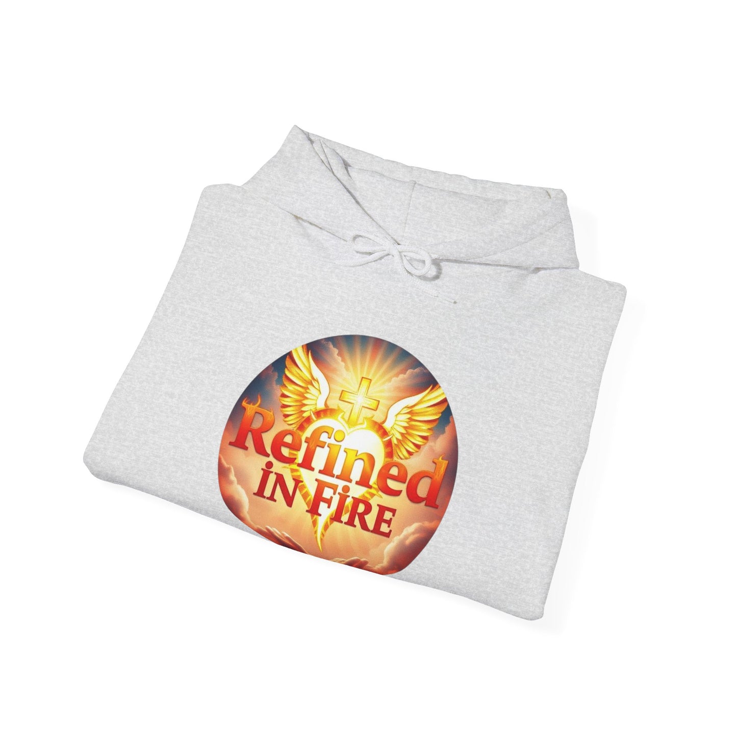 “Refined in Fire” Christian Hoodie – Bold Flame Design Faith Pullover