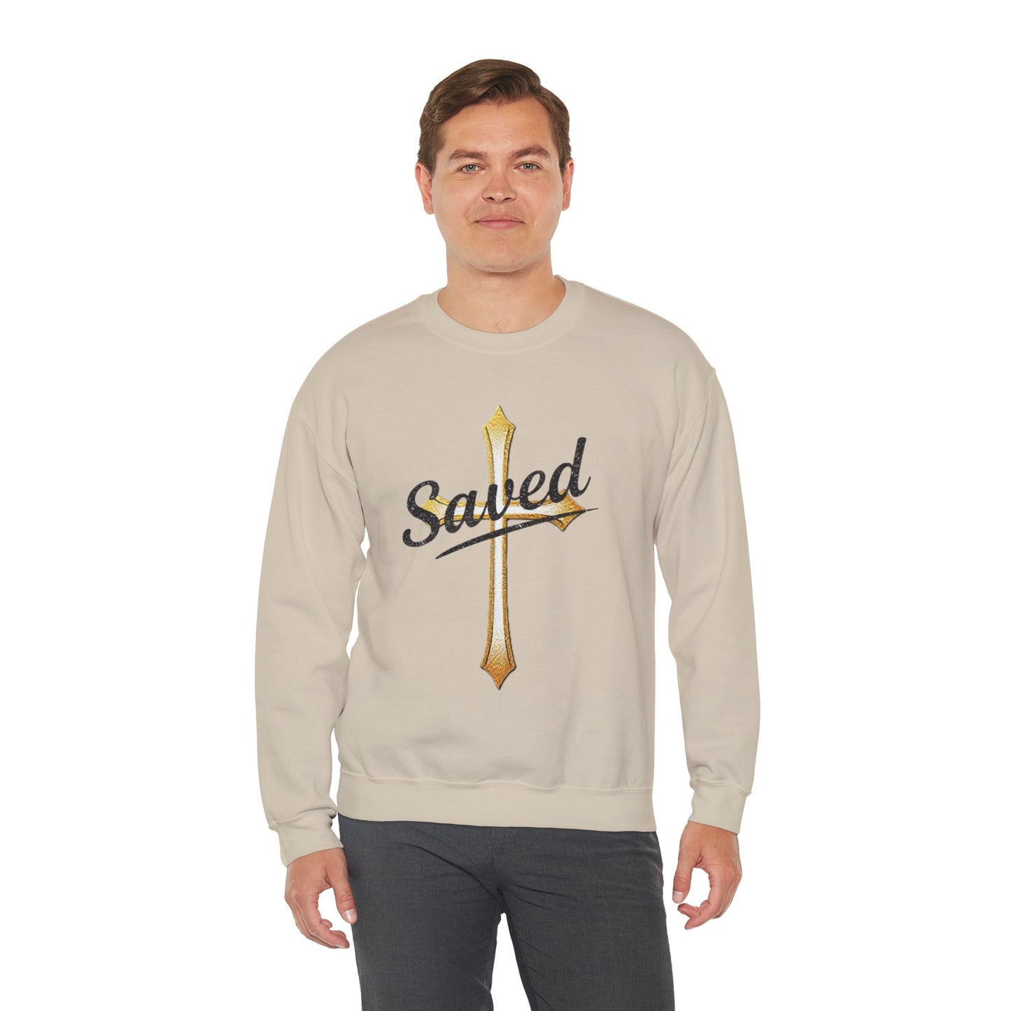 Saved Men's Sweatshirt – Christian Faith Apparel with Cross Design