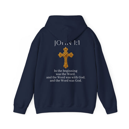 “The Word Eternal” – Women’s Christian Hoodie with White Lettering (John 1:1)