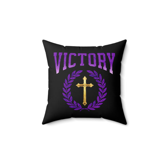 Victory Black Square Pillow – Bold Christian Inspiration