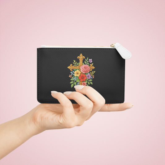 Blooming Faith Black Mini Clutch – Floral Cross Accent