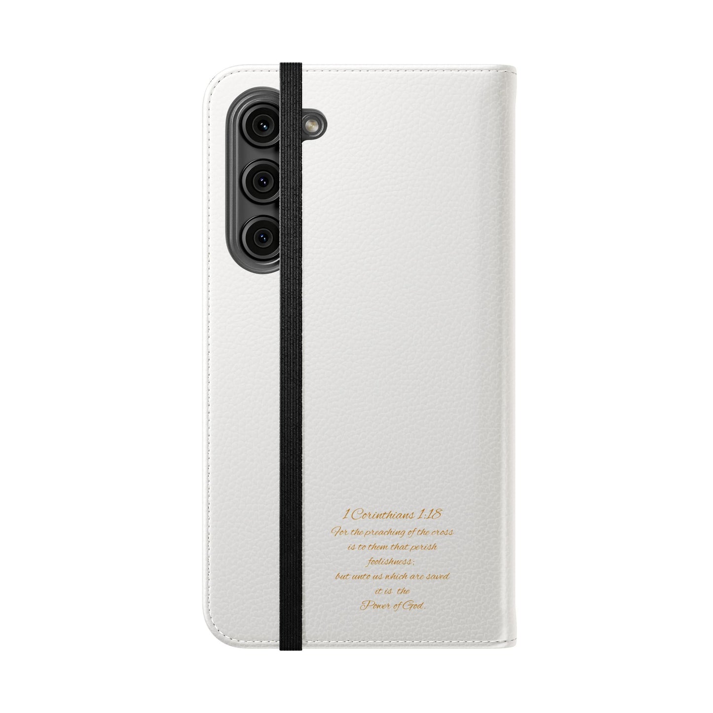 White with Gold Cross & 1 Corinthians 1:18 - Samsung Flip/Wallet Phone Case