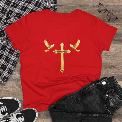 Flight of Grace – Gold Cross & Doves Tee