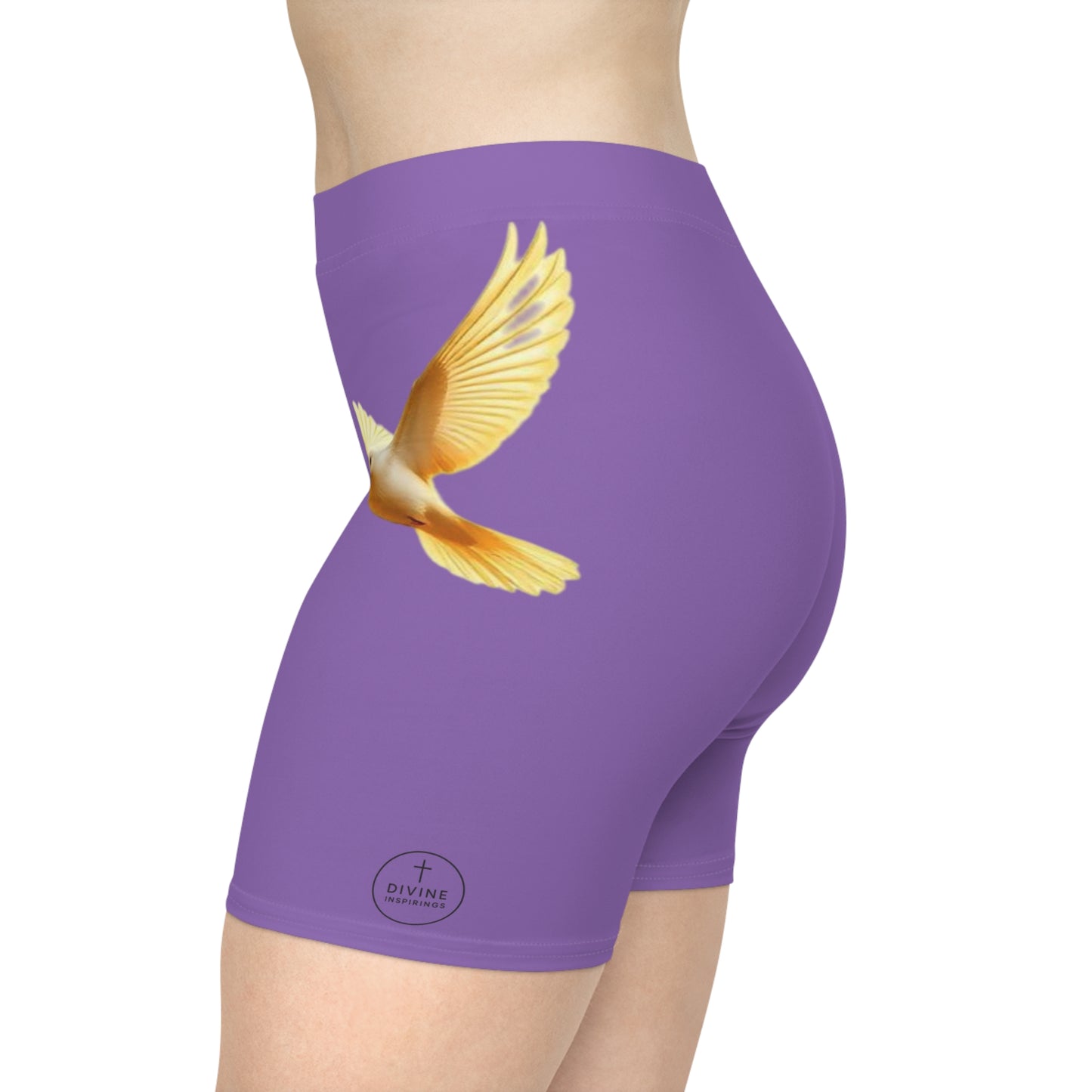 Golden Dove Women’s Biking Shorts in Purple – Spirit of Peace and Power