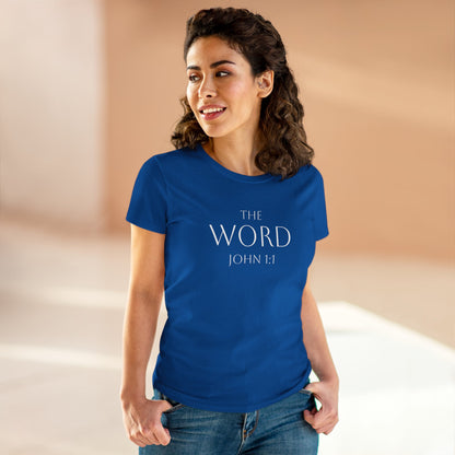 “The Word Eternal” – Women’s Christian Tee with White Lettering (John 1:1)
